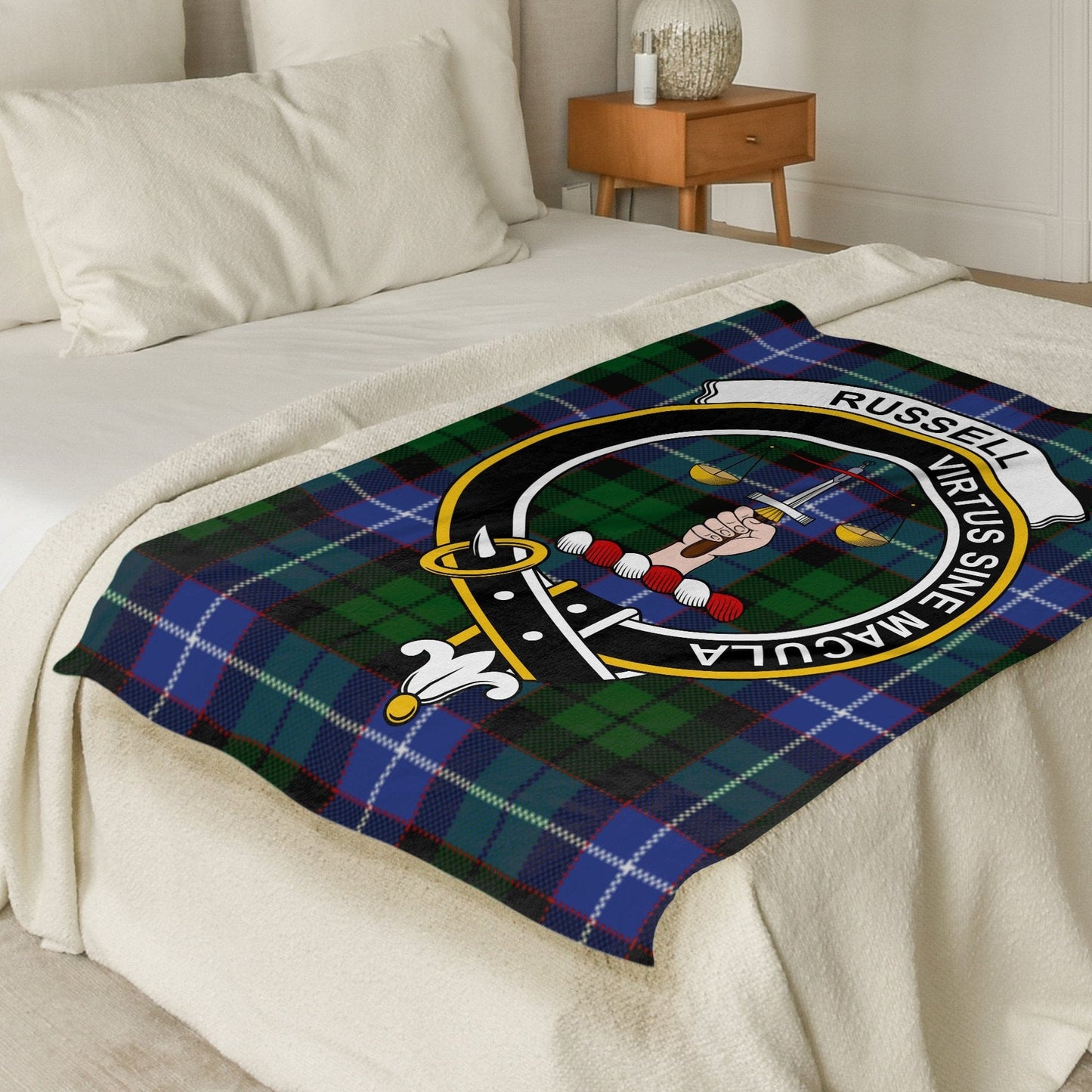 Scottish Clan Russell Tartan Throw Blanket