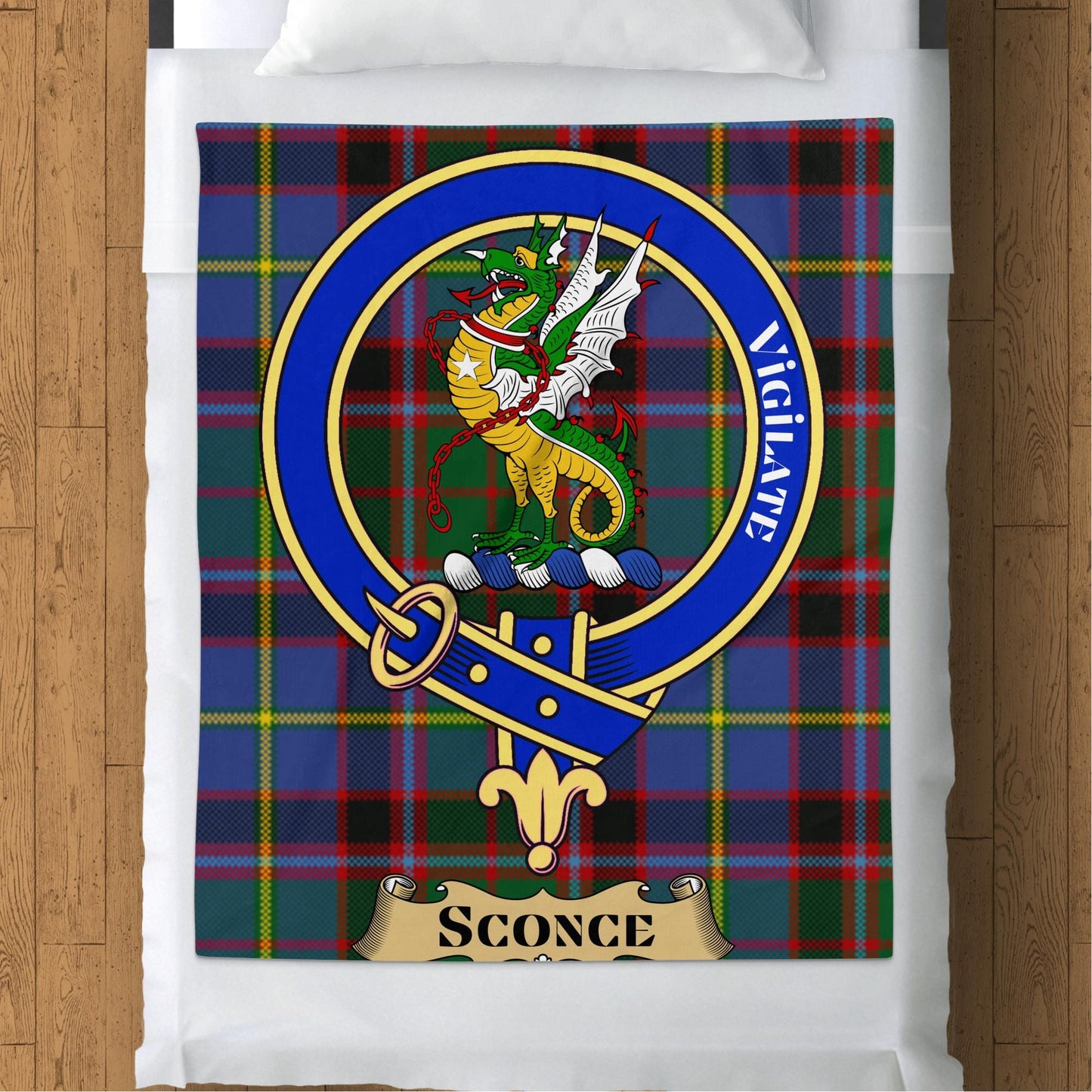 Scottish Clan Sconce Crest Tartan Throw Blanket