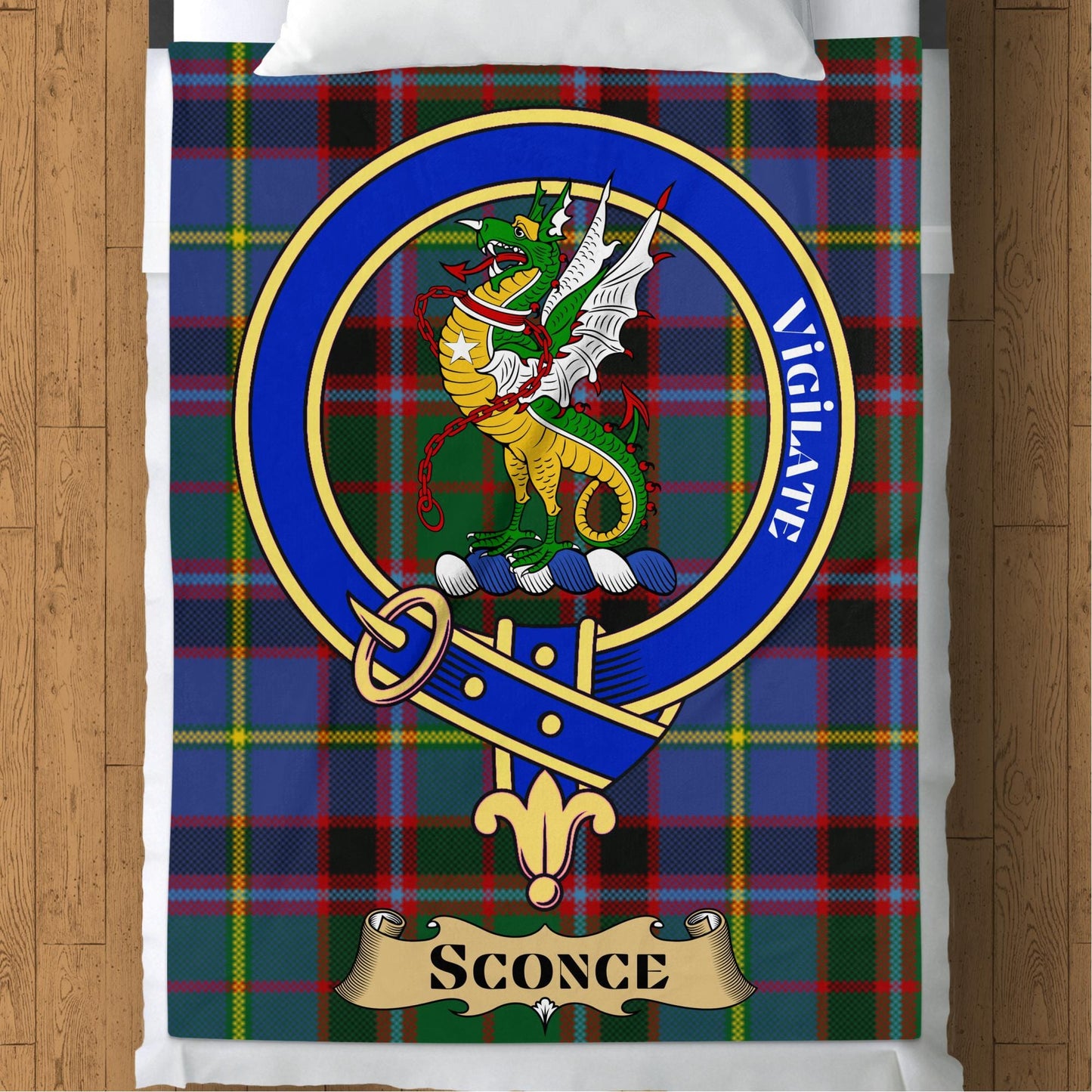 Scottish Clan Sconce Crest Tartan Throw Blanket