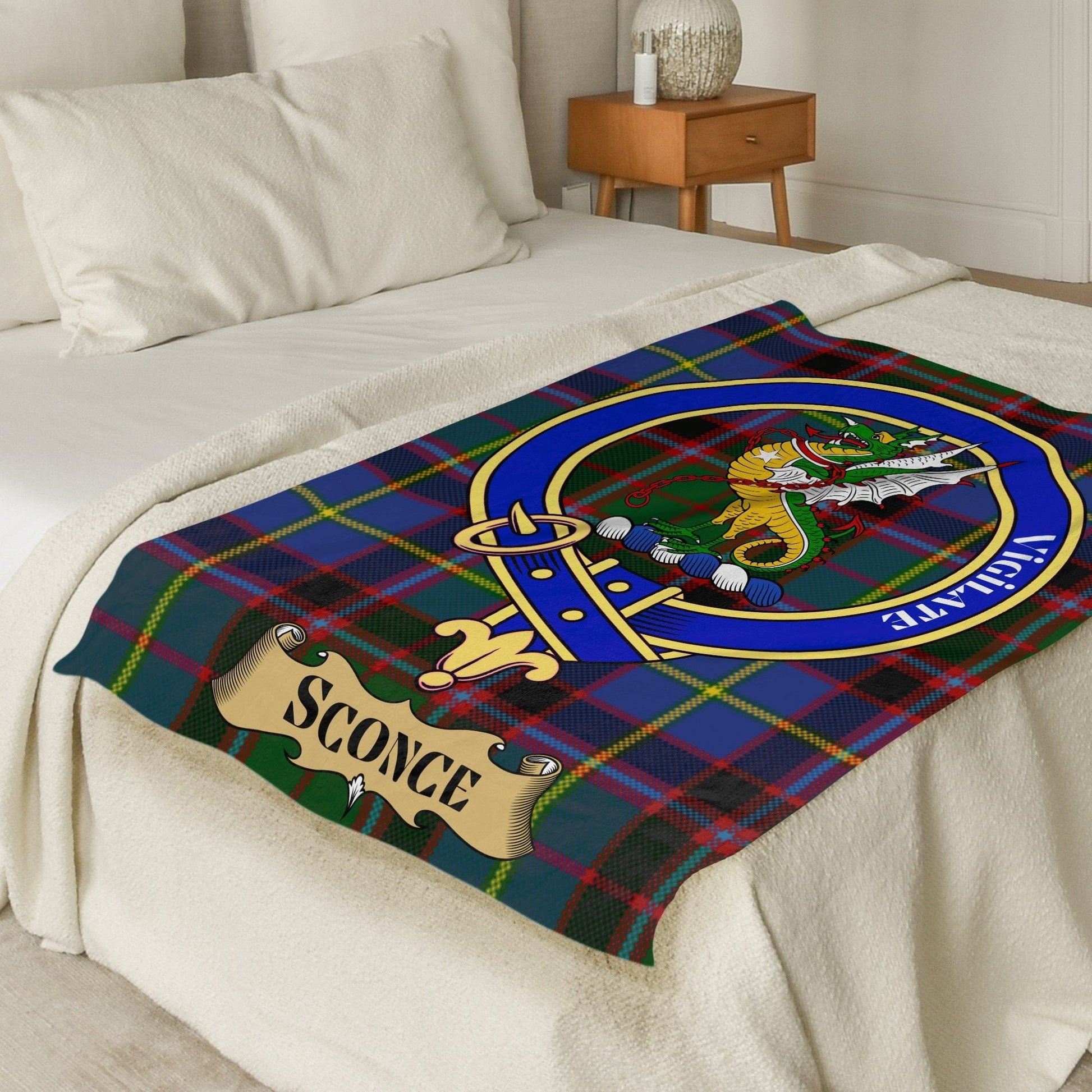 Scottish Clan Sconce Crest Tartan Throw Blanket