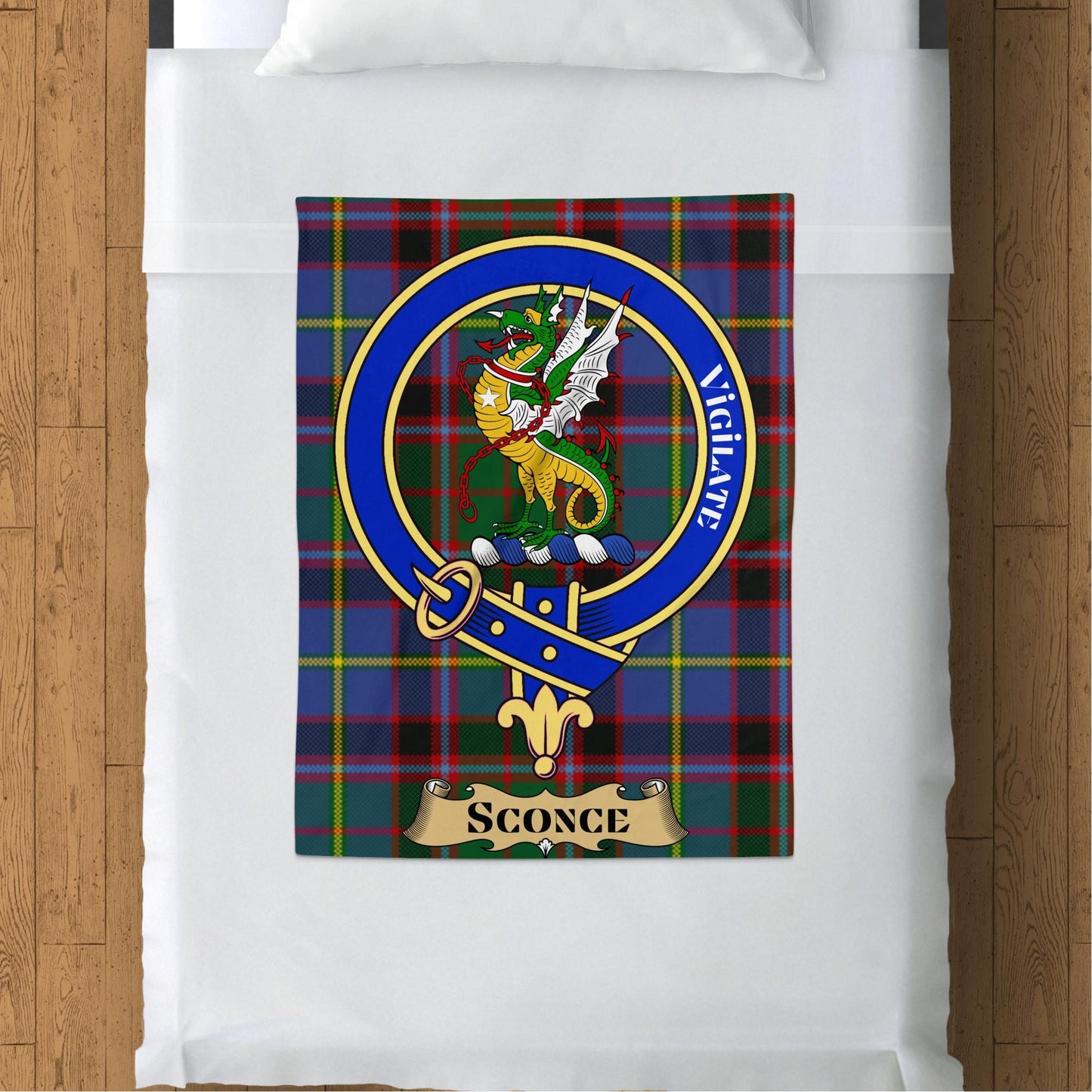 Scottish Clan Sconce Crest Tartan Throw Blanket