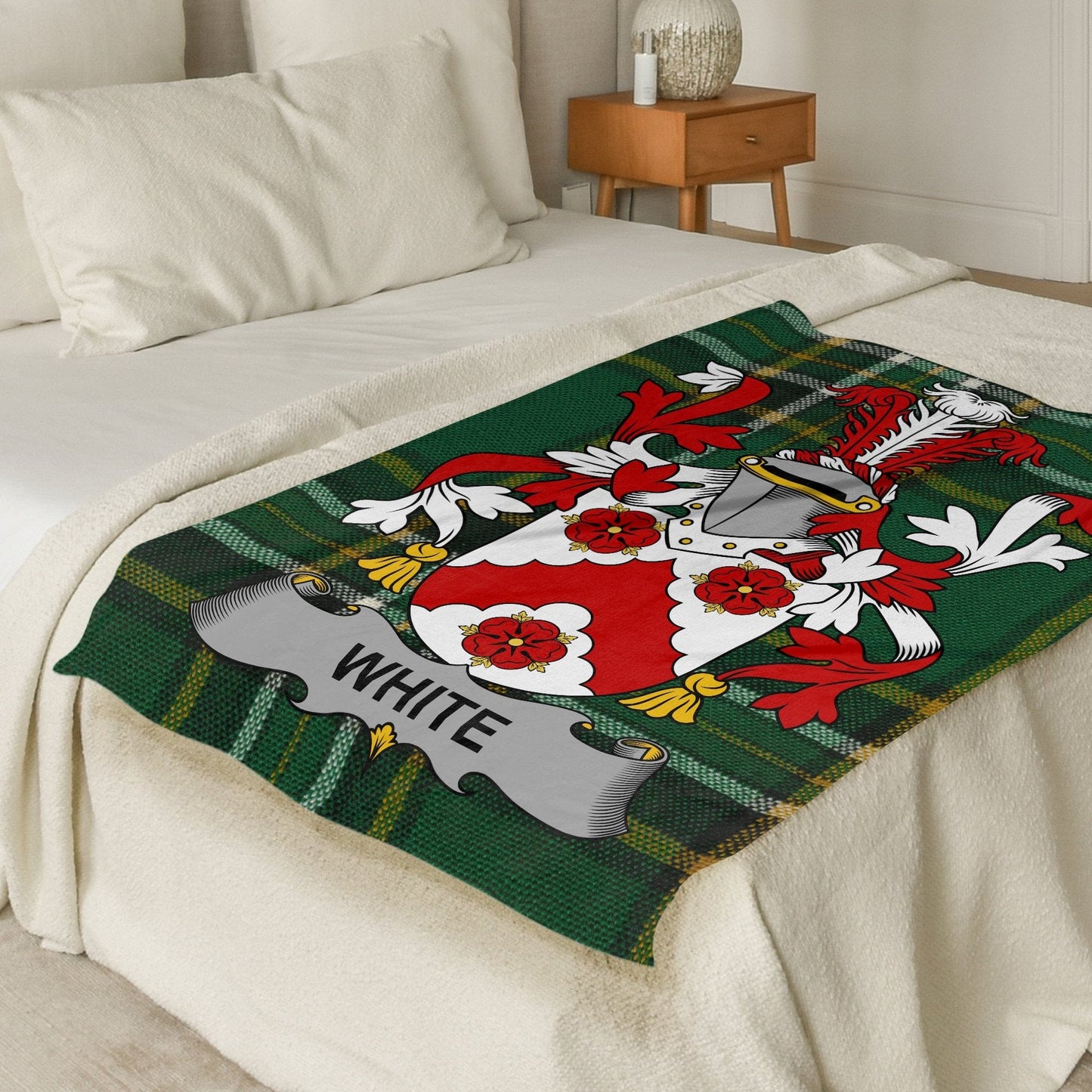 White Surname Irish Tartan Crest Throw Blanket