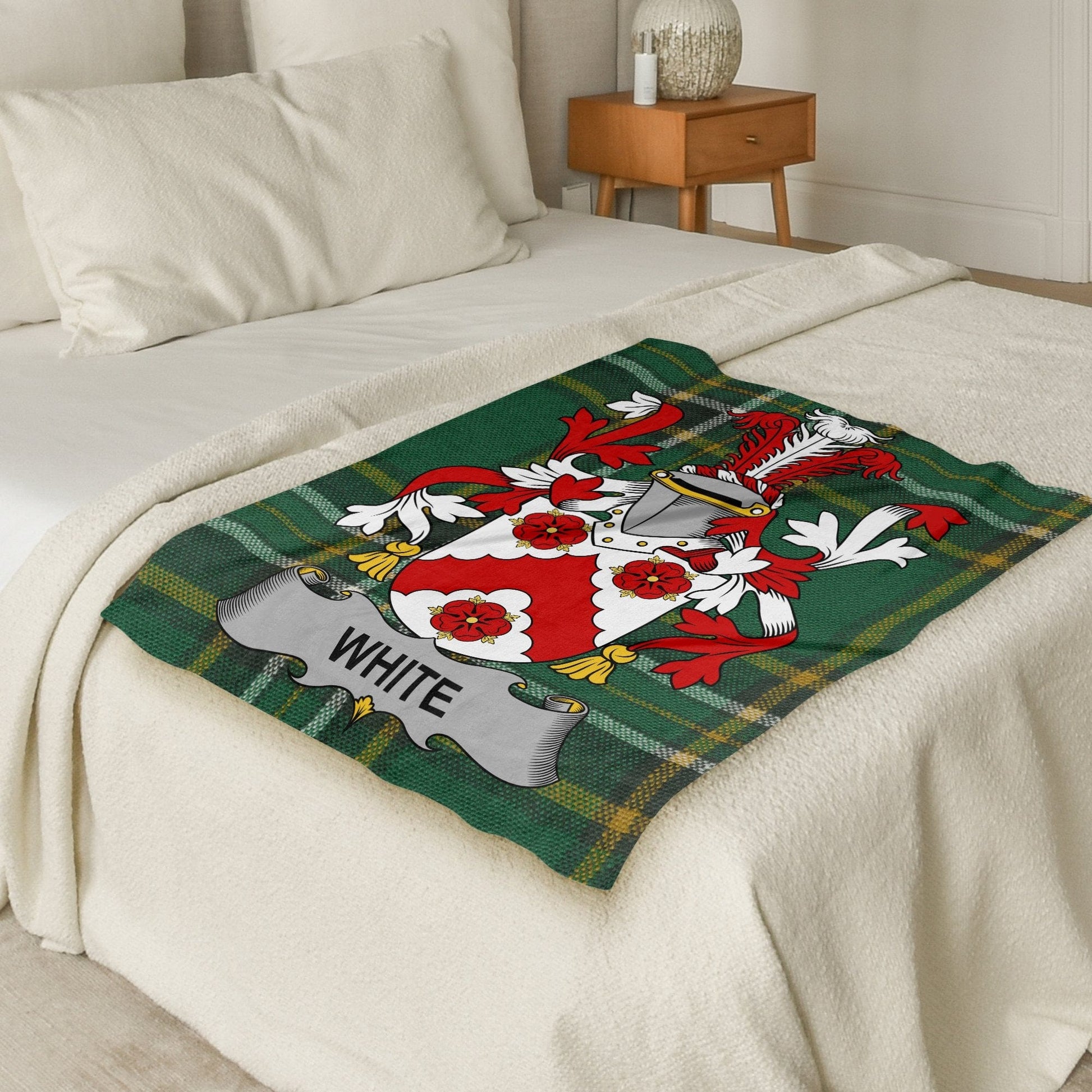 White Surname Irish Tartan Crest Throw Blanket