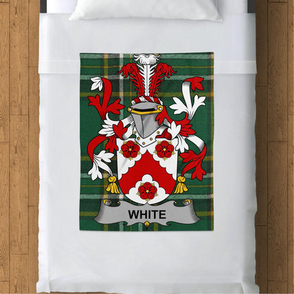 White Surname Irish Tartan Crest Throw Blanket