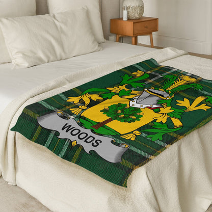 Woods Surname Irish Tartan Throw Blanket